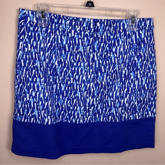 Size 10 Michael Kors Blue White Skirt Abstract Print Cotton Blend Vibrant - Picture 3 of 9